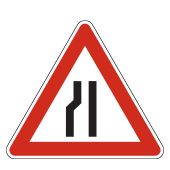 Verkehrsschild, Gefahrzeichen "Einseitig verengte Fahrbahn, Verengung links" [VZ 121-20], StVO