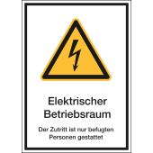 Warnzeichen Kombischild "Elektrischer Betriebsraum, Der Zutritt ist nur befugten Personen gestattet" [W012], Aluminium (1 mm), 265 x 370 mm, ASR A1.3 / ISO 7010