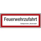 Feuerwehrzufahrtsschild "Feuerwehrzufahrt mit Wunschtext" Aluminium (2 mm), 594 x 210 x 2 mm, DIN 4066