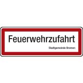 Feuerwehrzufahrtsschild "Feuerwehrzufahrt "Stadtgemeinde Bremen"" Aluminium (2 mm), 594 x 210 x 2 mm, DIN 4066