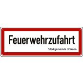 Feuerwehrschild "Feuerwehrzufahrt "Stadtgemeinde Bremen"" Aluminium (2 mm), 594 x 210 x 2 mm, DIN 4066