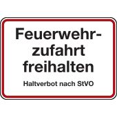 Feuerwehrzufahrtsschild "Feuerwehrzufahrt freihalten" Aluminium (2 mm), 500 x 350 x 2 mm