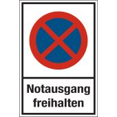 Notausgang freihalten, mehrfarbig, Alu, 400 x 600 x 1 mm