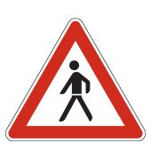 Gefahrzeichen "Fußgänger, Aufstellung rechts" [VZ 133-10], StVO