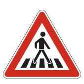 Gefahrzeichen "Fußgängerüberweg, Aufstellung links" [VZ 101-21], StVO