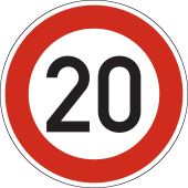 Vorschriftszeichen "Zulässige Höchstgeschwindigkeit 20" [VZ 274-20], StVO