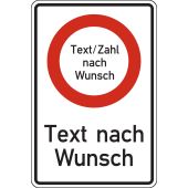 Vorschriftsszeichen "Geschwindigkeitsbeschränkung + Text/Zahl nach Wunsch + Text nach Wunsch"