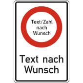 Vorschriftsszeichen "Geschwindigkeitsbeschränkung + Text/Zahl nach Wunsch + Text nach Wunsch"