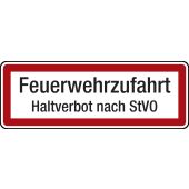 Textschild Feuerwehrzufahrt Haltverbot nach StVO "Raum für Amtssiegel", Alu, 594 x 210 x 2 mm, DIN 4066