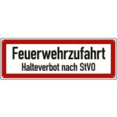 Feuerwehrschild Textschild "Feuerwehrzufahrt Haltverbot nach StVO "Raum für Amtssiegel"" Aluminium (2 mm), 594 x 210 x 2 mm, DIN 4066