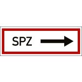 Feuerwehrzeichen "SPZ und Pfeil rechtsweisend", DIN 4066