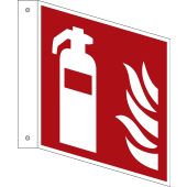 Fahnenschild Feuerlöscher, Alu, nachleuchtend, 150 x 150 x 0,5 mm, ASR A1.3 / ISO 7010, F001