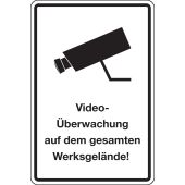 Kombischild, Vorschriftszeichen "Videoüberwachung auf dem gesamten Werksgelände!", Aluminium (2 mm), 400 x 600 mm