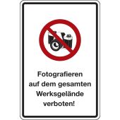 Fotografieren auf dem gesamten Werksgelände verboten!, rot / schwarz, Alu, 400 x 600 x 2 mm