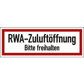 Feuerwehrzeichen Textschild "RWA-Zuluftöffnung - Bitte freihalten", DIN 4066