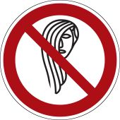 Verbotsschild "Bedienung mit langen Haaren verboten" [P29], Folie (0,1 mm), ⌀ 100 mm, BGV A8