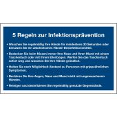 5 Regeln zur Infektionsprävention, blau, Folie, selbstklebend, 200 x 120 x 0,1 mm