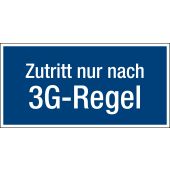 Hinweisschild "Zutritt nur nach 3G-Regel", blau