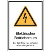 Warnzeichen Kombischild "Elektrischer Betriebsraum etc." [W012], Folie (0,1 mm), 210 x 297 mm, ASR A1.3 / ISO 7010, selbstklebend