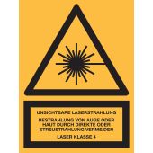 Warnzeichen Kombischild "Unsichtbare Laserstrahlung, Laser Klasse 4" [W004], Folie (0,1 mm), 150 x 200 mm, selbstklebend