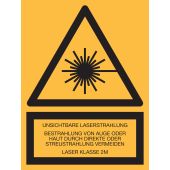 Warnzeichen Kombischild "Unsichtbare Laserstrahlung, Laser Klasse 2M" [W004], Folie (0,1 mm), 150 x 200 mm, selbstklebend