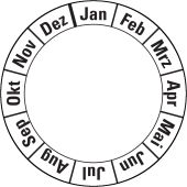 Grundplakette "Monats-Prüfplakette", Monate: 1-12, Folie (0,1 mm), schwarz, Ø 40 mm, 10 Stück je Bogen