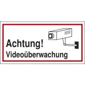 Achtung! Videoüberwachung, rot / schwarz, Folie, selbstklebend, 200 x 100 x 0,1 mm