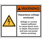 Aufkleber WARNING Hazardous voltage enclosed., Folie, selbstklebend, 100 x 80 x 0,1 mm, ANSI Z535, W012