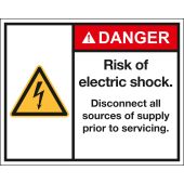 Aufkleber DANGER Risk of electric shock., Folie, selbstklebend, 100 x 80 x 0,1 mm, ANSI Z535, W012