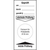 Grundplakette "Geprüft am/durch/gemäß - nächste Prüfung", Folie (0,1 mm), schwarz, 40 x 90 mm