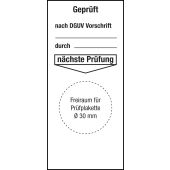 Grundplakette "Geprüft nach DGUV Vorschrift/durch - nächste Prüfung", Folie (0,1 mm), schwarz, 40 x 90 mm