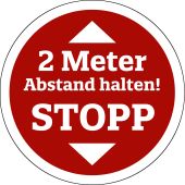 Abstand halten / STOPP, rot / schwarz, Fußbodenlaminat, selbstklebend, 400 x 0,22 mm