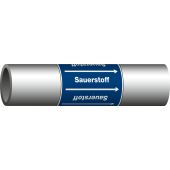 Rohrleitungsband "Richtungspfeil + Durchflussstoff", Gruppe: "Sauerstoff", DIN 2403