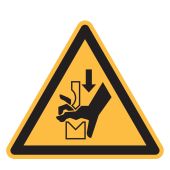 Warnzeichen "Warnung vor Quetschgefahr der Hand zwischen den Werkzeugen einer Presse" [W030], ISO 7010