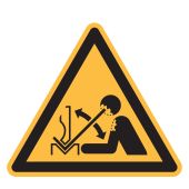 Warnzeichen "Warnung vor hochschnellendem Werkstück in einer Presse" [W032], ISO 7010