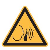 Warnzeichen "Warnung vor unmittelbar auftretendem lauten Geräusch" [W038}, ASR A1.3 / ISO 7010