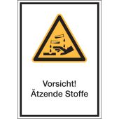 Warnzeichen Kombischild "Vorsicht" Ätzende Stoffe" [W023], ASR A1.3 / ISO 7010