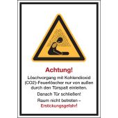 Warnzeichen Kombischild "Achtung Löschvorgang mit Kohlendioxid [...] durch Türspalt einleiten" [W041], ASR A1.3/ISO 7010