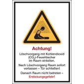 Warnzeichen Kombischild "Achtung Löschvorgang mit Kohlendioxid [...] durch Türspalt einleiten" [W041], ASR A1.3/ISO 7010