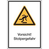 Warnzeichen Kombischild "Vorsicht! Stolpergefahr" [W007], ASR A1.3 / ISO 7010