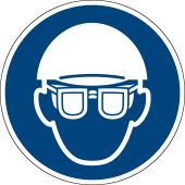 Gebotszeichen "Augen- und Kopfschutz benutzen", in Anlehnung an ISO 7010, praxisbewährt
