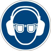Gebotszeichen "Gehör- und Augenschutz benutzen", in Anlehnung an ISO 7010, praxisbewährt