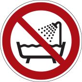 Verbotsschild "Verbot, dieses Gerät in der Badewanne, Dusche oder über mit Wasser gefülltem Becken zu benutzen" [P026], ISO 7010