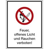Verbotsschild Kombischild "Feuer, offenes Licht und Rauchen verboten!" [P003], ASR A1.3 / ISO 7010