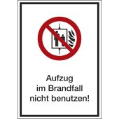 Verbotsschild Kombischild "Aufzug im Brandfall nicht benutzen" [P020], ASR A1.3 / ISO 7010