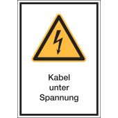 Warnzeichen Kombischild "Kabel unter Spannung" [W012], Text unten, ASR A1.3 / ISO 7010