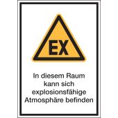 Warnzeichen Kombischild "In diesem Raum kann sich explosionsfähige Atmosphäre befinden" [D-W021], ASR A1.3 
