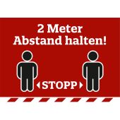 Hinweisschild "2 Meter Abstand halten! - STOPP", rot/schwarz