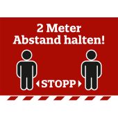 Hinweisschild "2 Meter Abstand halten! - STOPP", rot/schwarz