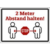 Hinweisschild "2 Meter Abstand halten + Stopschild", rot/schwarz